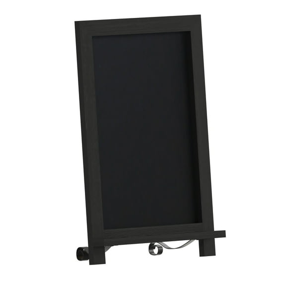17 Inch Magnetic Chalkboard, Black Wood Frame, Metal Scrolled Legs