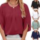 thumbnail image 2 of Women 3/4 Sleeve Summer Blouses Loose Casual Tops Front Pleated Round Neck Shirts Elegant and Easy to Wear XXL pea green, 2 of 4
