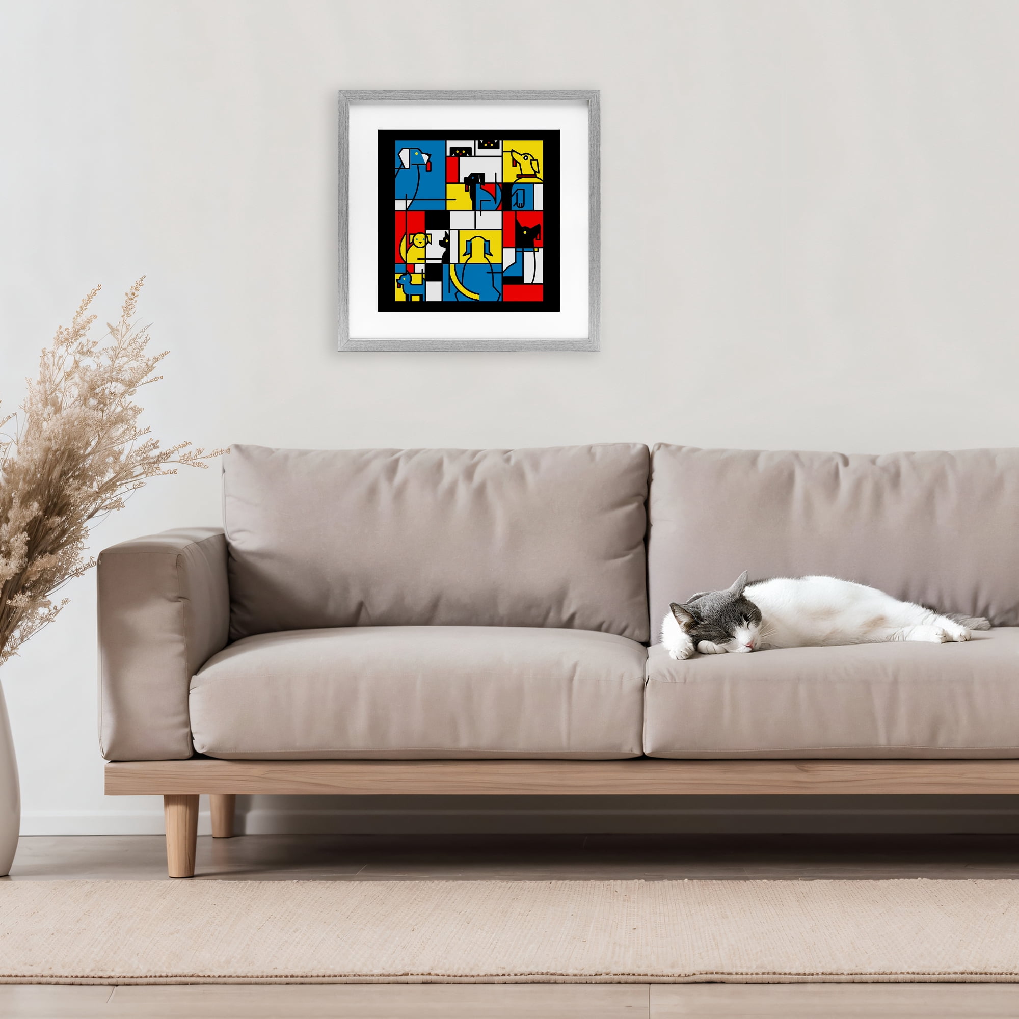 Stupell Industries Color Block Dogs Abstract Gray Framed Print Under Glass, design by Tobe Fonseca