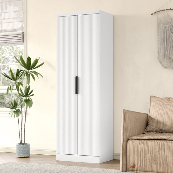 71'' Tall Storage Kitchen Pantry Cabinet with Adjustable Shelves&Fluted Door, 5-Tier Cabinet for Living Room Kitchen Dinning Room Bedroom, White