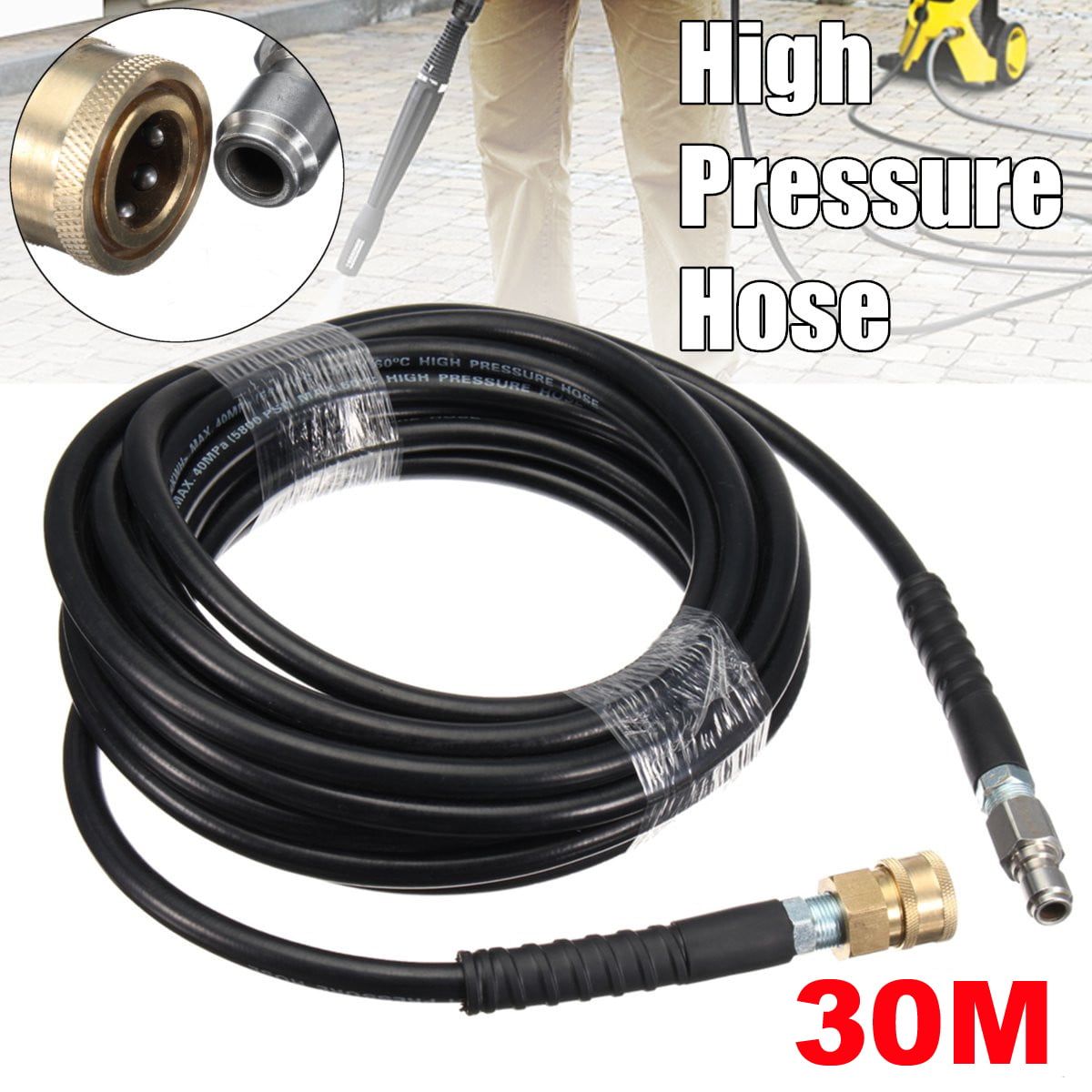 High Pressure Washer Hose 10m Quick Release 3/8 Couplings Heavy Duty 5800PSI 