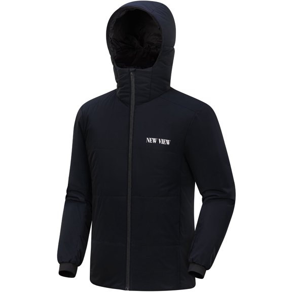 NEW VIEW Men's Winter Insulated Jacket, Lightweight Packable Softshell with Hood (Black M)