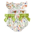 thumbnail image 5 of enyan Baby Girl Romper Farm Chicken Onesie Outfit Ruffle Smocked Bow Bodysuit Western Country Infant Newborn Summer Clothes(Pink & Light Pink,3-6 Months), 5 of 6