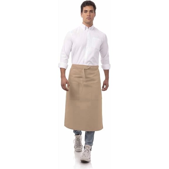Chef Works 2-Pocket Bistro Server Apron with Adjustable Waist Tie, Unisex, Khaki