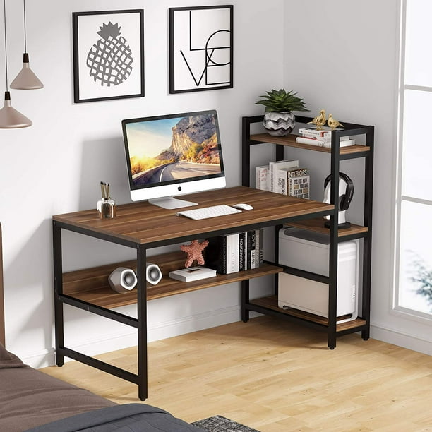 60 Inch Computer Desk with Storage Shelves Home Office Desk Study