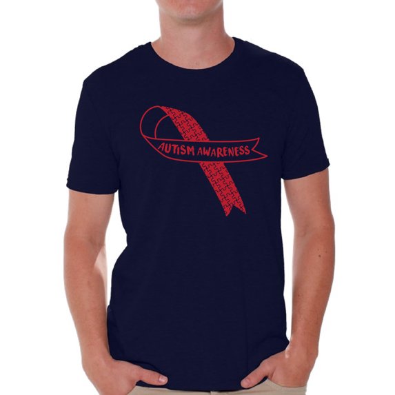 Awkward Styles Autism Awareness Red Ribbon Support Unique Graphic T-shirt Tops