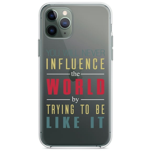 DistinctInk Clear Shockproof Hybrid Case for iPhone 13 (6.1" Screen) - TPU Bumper Acrylic Back Tempered Glass Screen Protector - Never Influence The World Try to Be Like It