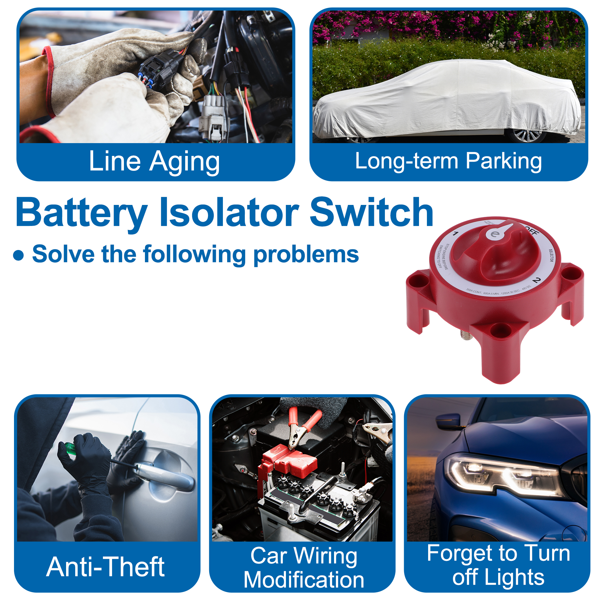 Battery Disconnect Switch 32V Battery Power Cut Isolator Kill Switch ON/Off Batteries Cut Off Switches for Cars Vehicles RVs and Boats 1 Pc