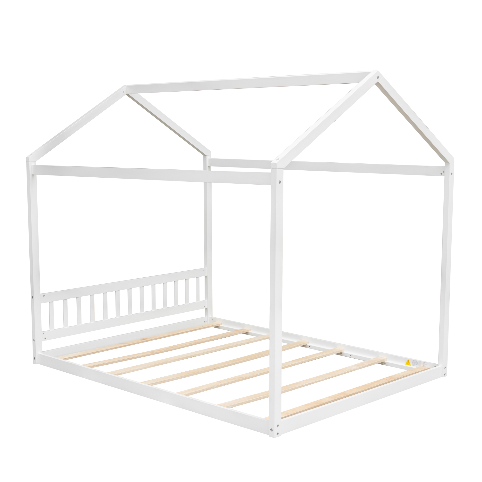 Bellemave Queen Size House Bed, Wood Montessori Floor Beds with Headboard Frame, No Box Spring Needed (Gray)