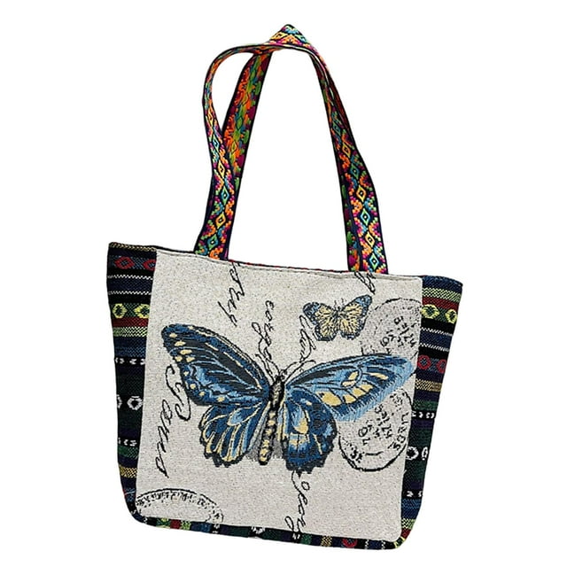 Bolso de hombro de lona para mujer jinwen Bolso de viaje de moda con cremallera informal mariposa