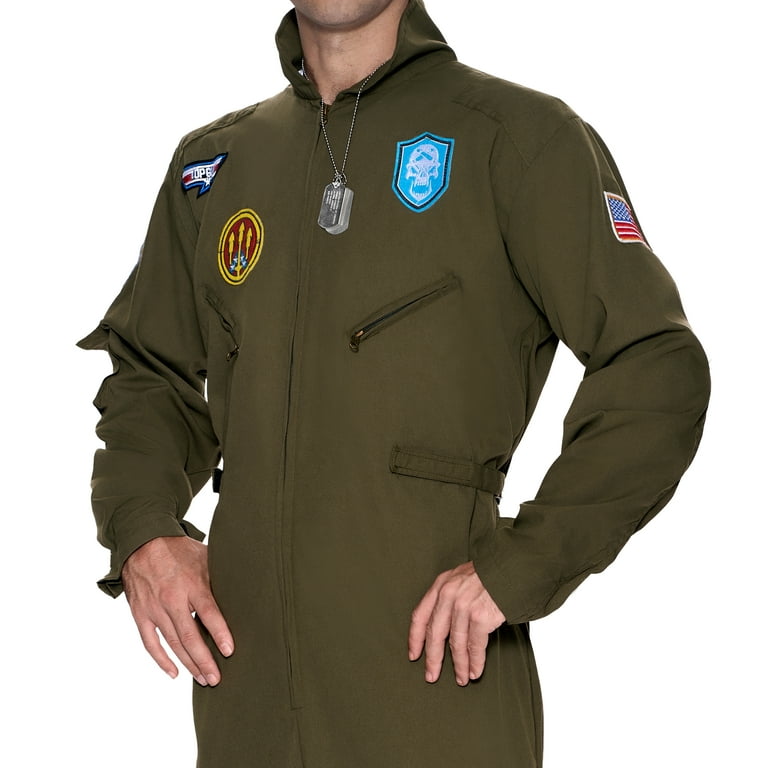 Syncfun Flight Pilot Costume for Adults Pilots Uniform Costume Movie Icon Green Jumpsuit for Men Halloween Party Fancy Dress Up Cosplay