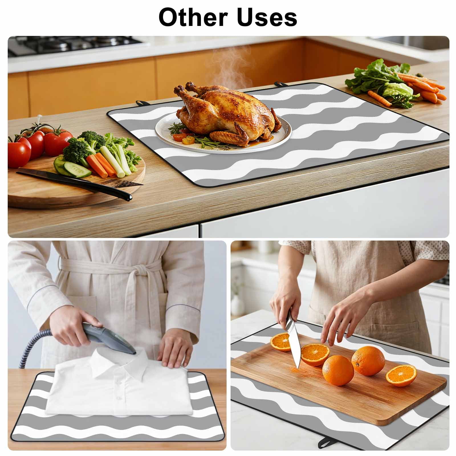 Grey Ripple Stove Top Cover for Electric Stove, Heat-proof & Non Slip Glass Top Stove Cover Protector, Simple Gray White Waves Aesthetics Kitchen Flat Cooktop Rubber Mat 24x21 Inches