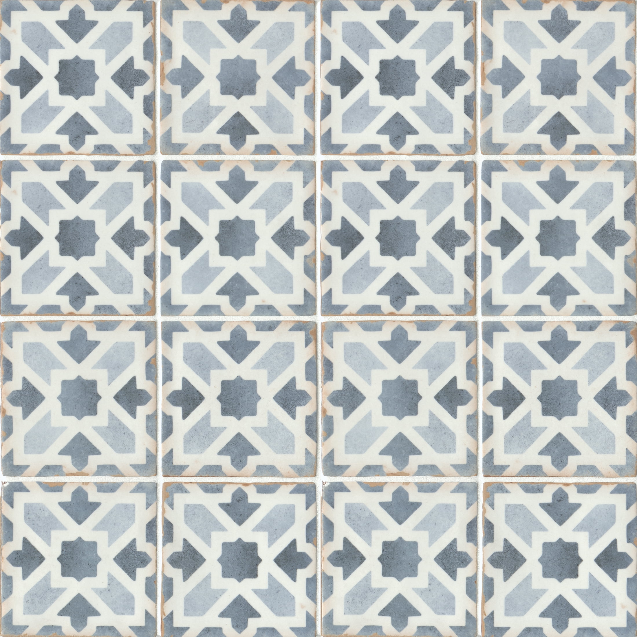Casablanca 5" x 5" Blue and White Ceramic Patterned Tile