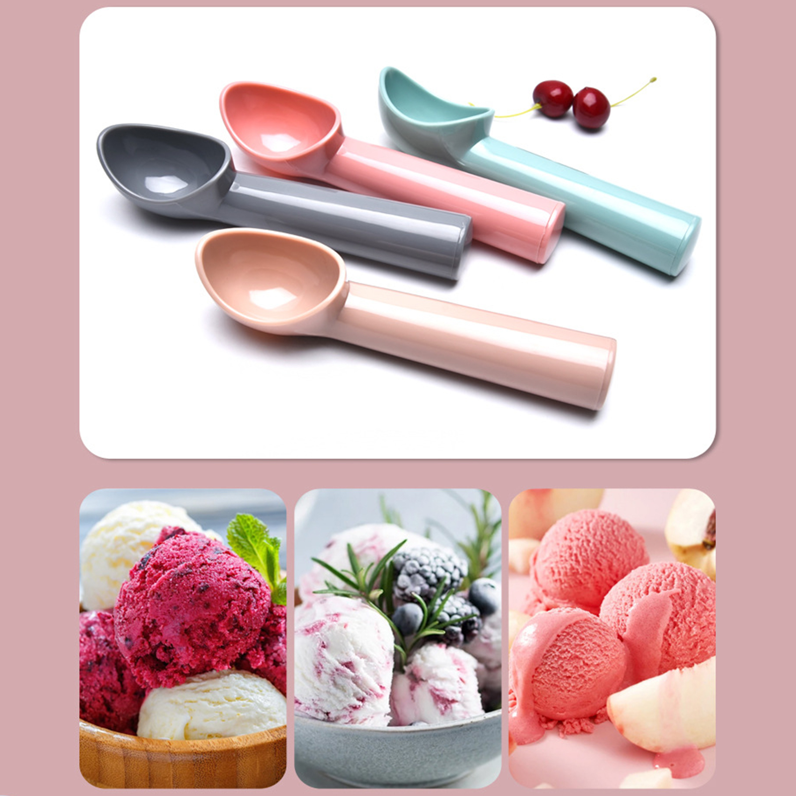 Shebeky 1 Set Ice Cream Scoop Food Grade Cold-Resistant Plastic Watermelon Fruit Ball Spoon Dessert Scoop for Home