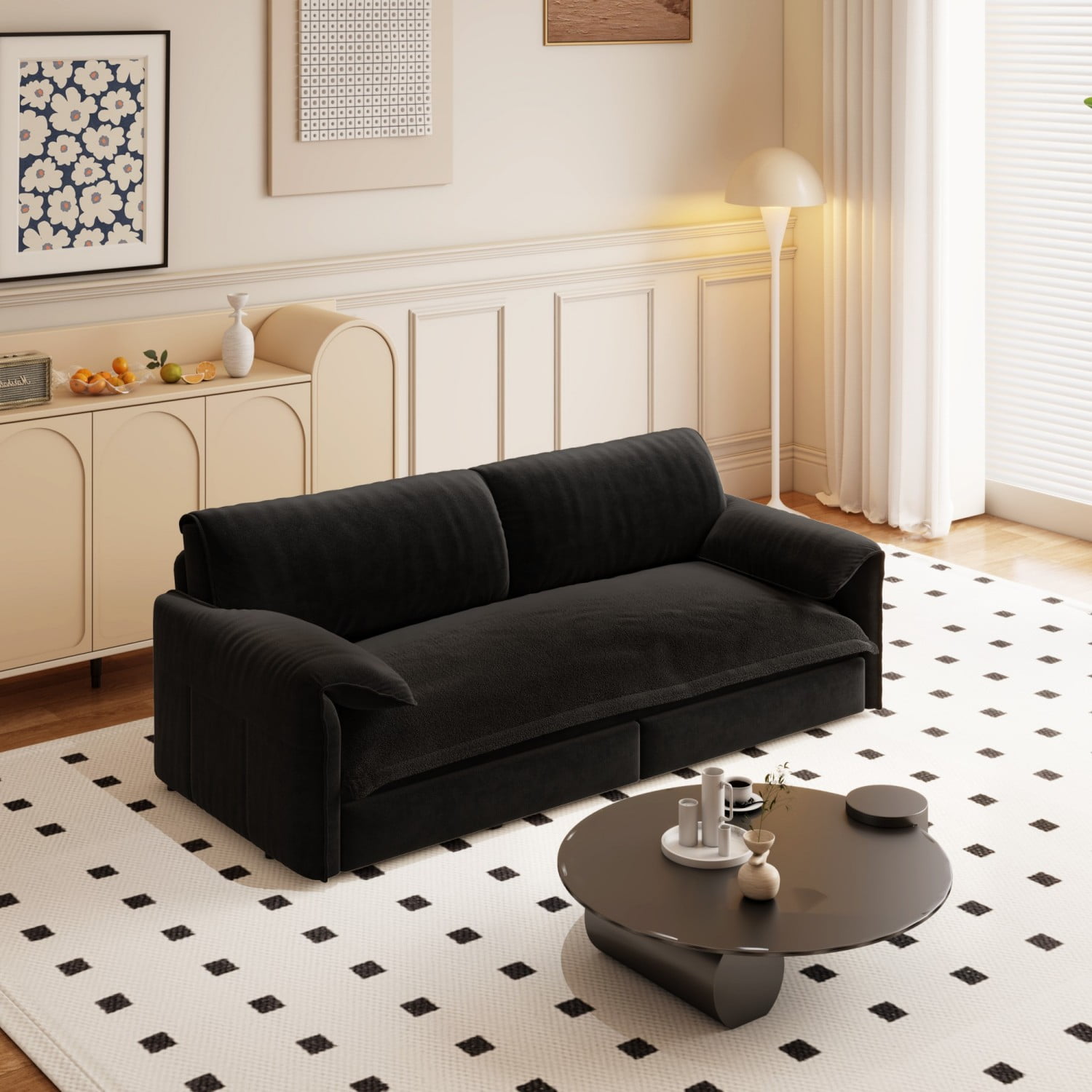 66" Queen Pull Out Sofa Bed, 3-in-1 Convertible Sleeper Sofa with Side Storage,Multi-Functional Velvet Loveseat Bed for Living Room,Bedroom,Apartment,Office.