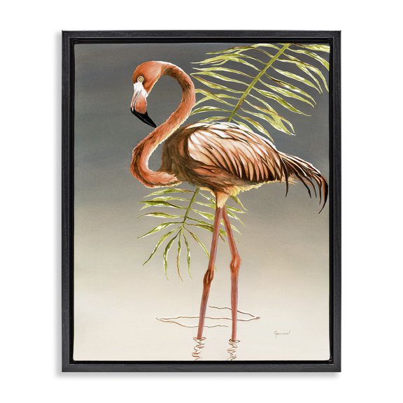Stupell Industries Traditional Flamingo with Water Ripple Black Floating Frame Canvas Art, 17 x 21, by Christine Reichow