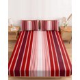 thumbnail image 2 of King Size Fitted Sheet Set - Red Vertical Striped 3 Piece Bedding Sets 16" Deep Pocket Fitted Sheet with 2 Pillowcases, Farmhouse Minimalist Abstract Lines Brushed Microfiber Hotel Luxury Bed Sheets, 2 of 9