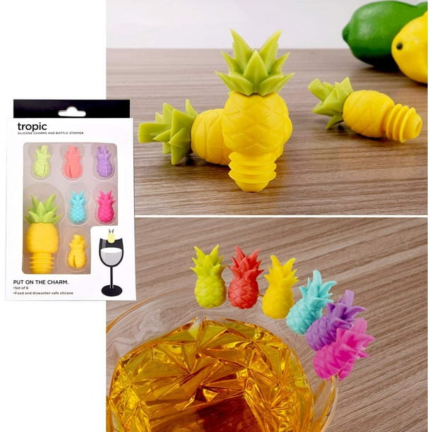 Silicone Pineapple Wine Glass Markers Set Of 7 Reusable Wine Glass