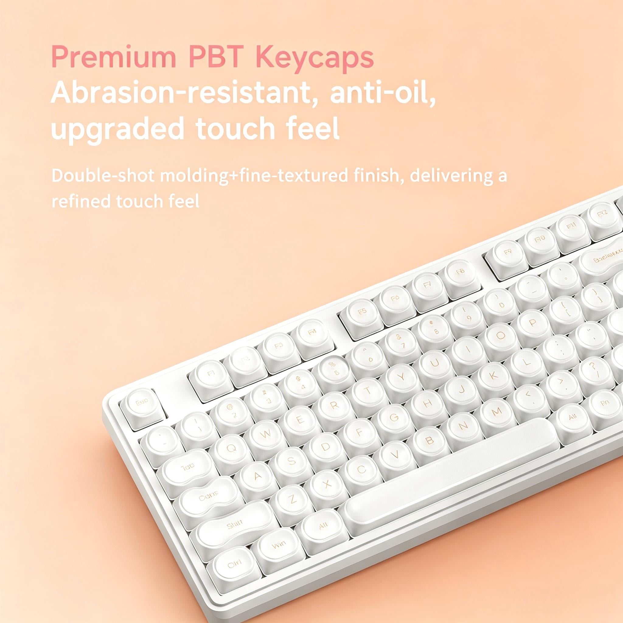 Rechale IP98 Foundation Mechanical Feel Keyboard, 98-Key Compact Wired Keyboard, IPX8 Waterproof Front Printed RGB Keycaps, Cute Makeup Style (Pink White)