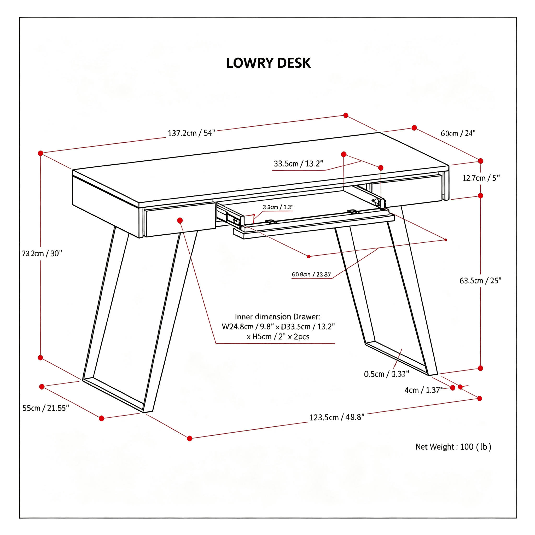 Asteroutdoor Lowry Desk, Rustic Natural Aged Brown, 54 in W