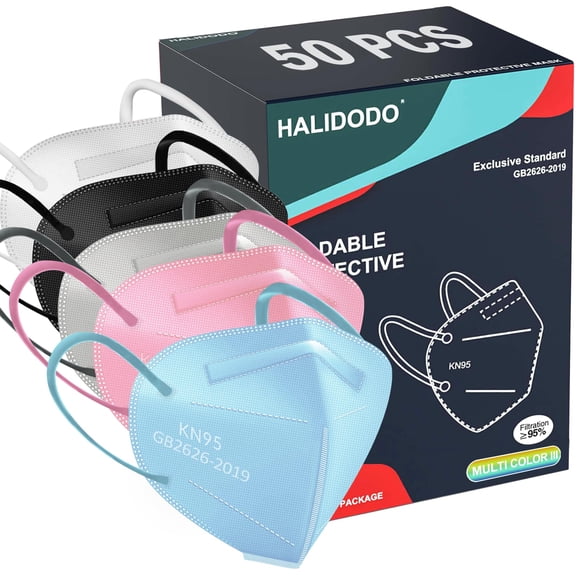 Mascarilla facial HALIDODO KN95 de 5 capas, transpirable y de seguridad, 50 paquetes