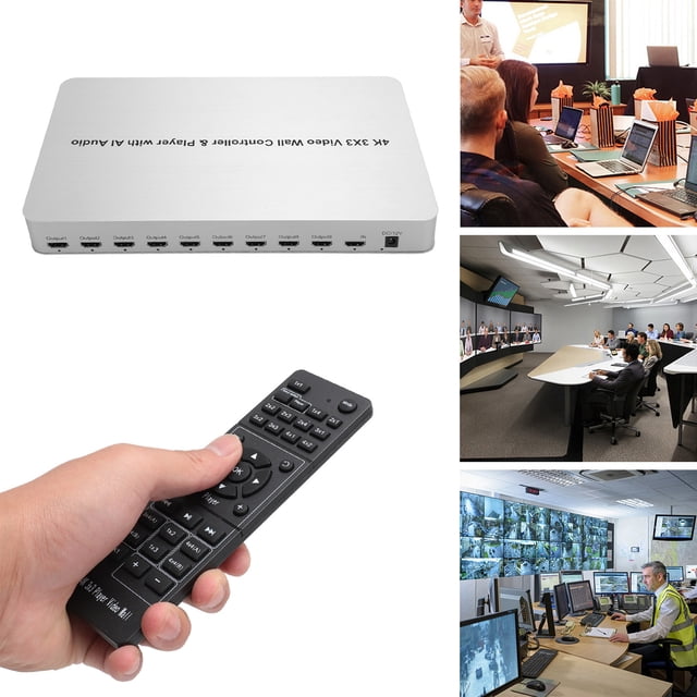 Contrôleur de Mur Vidéo 4K 3x3, Contrôleur de Mur Vidéo 3x3 avec Séparateur de Lecteur Multimédia, 3840x2160/60HZ 4K avec Séparateur de Lecteur Multimédia, Supporte l'Interface Multimédia HD Entrée 4K@30HZ