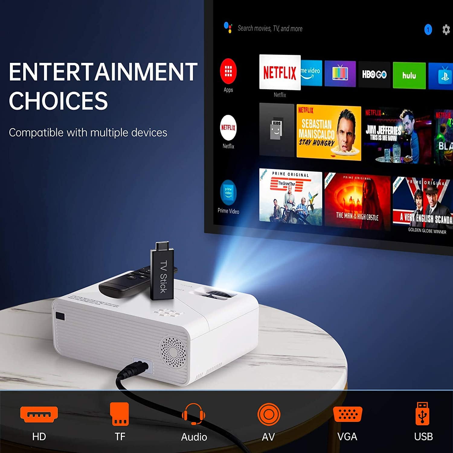 VIMGO Mini WiFi Projector, 6000Lux Full HD 1080P Supported