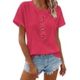 thumbnail image 2 of Hfnxid Womens Short Sleeve Shirt Eyelet Loose Fit V Neck Top Solid Breathable Casual Shirts Summer Comfy Going Out Vacation Blouses Hot Pink XXXXXL, 2 of 8