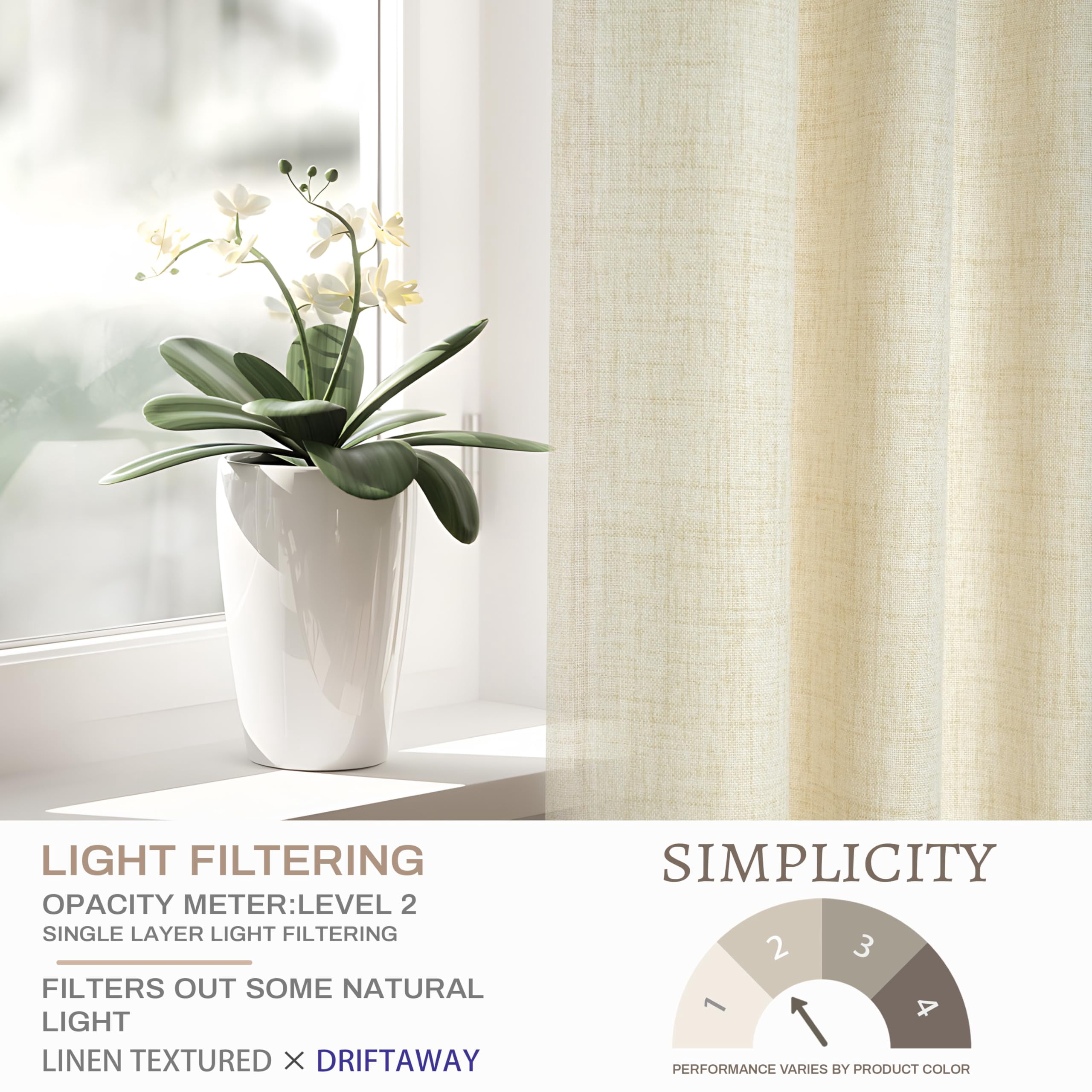 DriftAway Beige Linen Curtains 63 Inches Long for Living Room Thick Semi Sheer 2 Panels Farmhouse 3 Inch Rod Pocket Back Tab Boho Rustic Light Filtering Window Drapes for Bedroom Privacy Assured