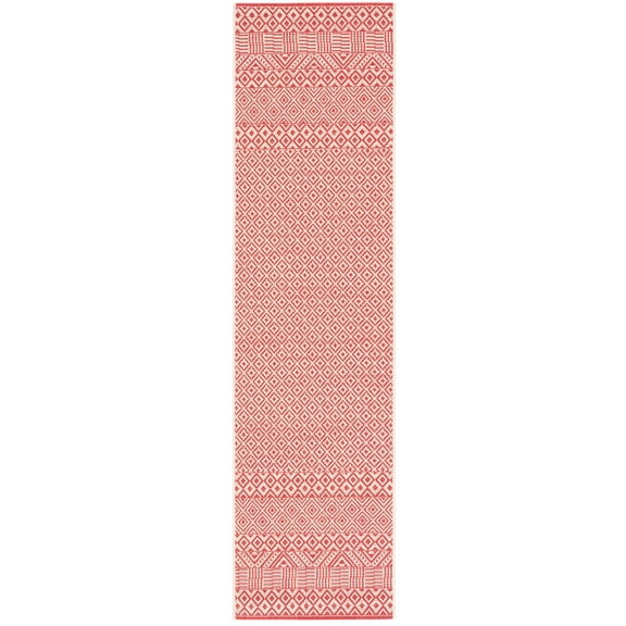 SAFAVIEH Courtyard Naomi Geometric Indoor/Outdoor Runner Rug, Beige/Red, 2'3" x 8'