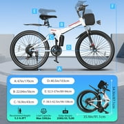 Elifine 500W 26 Electric Bike Folding Electric Mountain Bike for Adults, 22Mph, 48V 7.8Ah Battery Foldable Ebike, 21 Speed, Full Suspension Mountain E-bikes for Men Women with 5 Riding Modes, UL2849