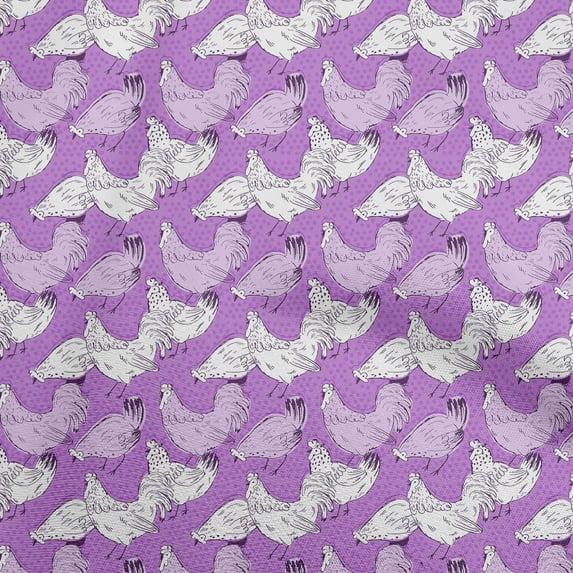 oneOone Rayon Purple Fabric Birds Rooster Quilting Supplies Print Sewing Fabric By The Yard 56 Inch Wide