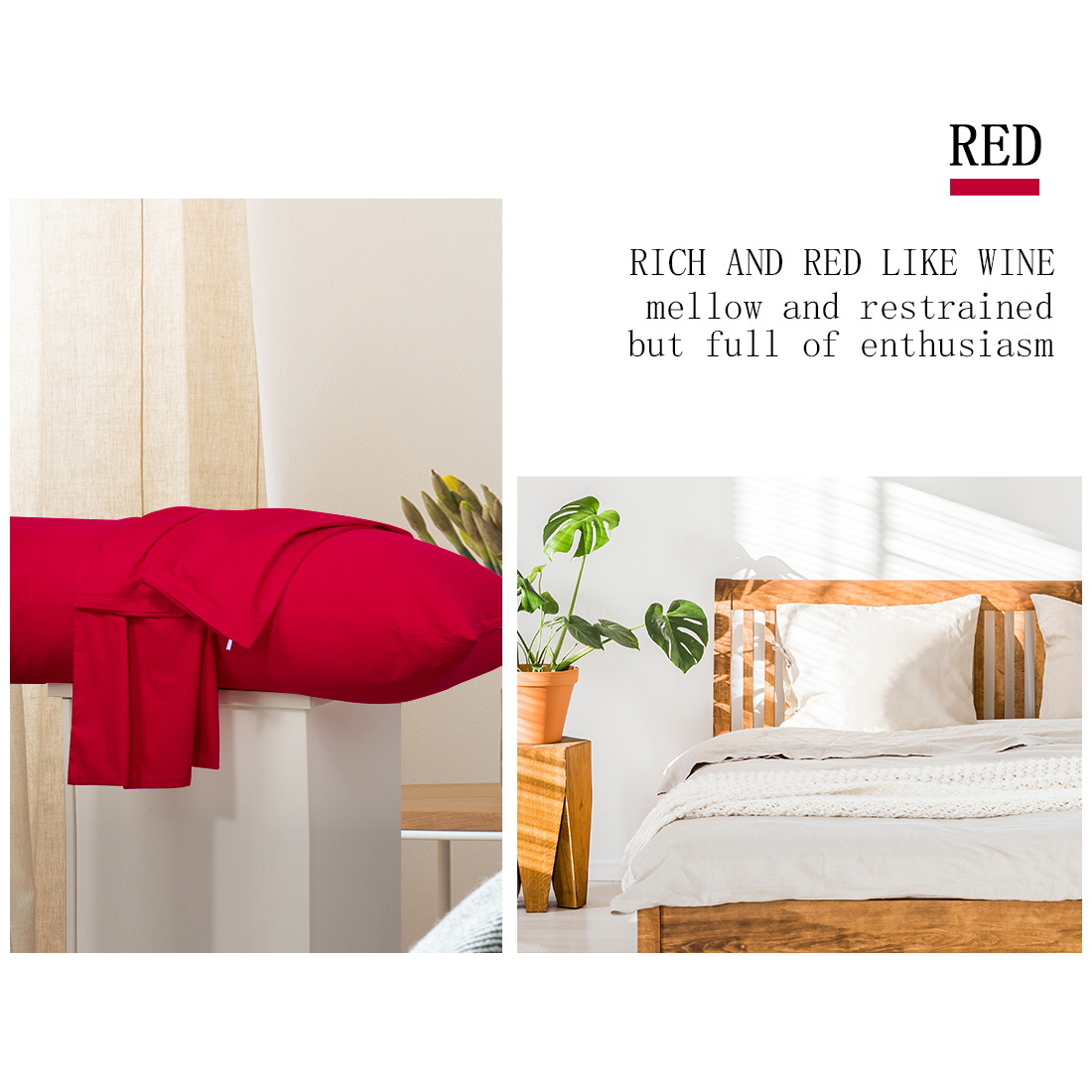 Unique Bargains Cotton Zippered Body Pillowcase Pillow Cover Red 20" x 48"