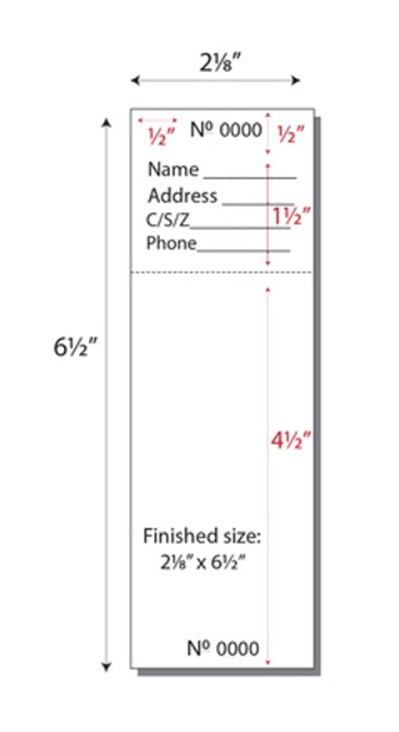 Print-Ready Numbered Ticket Sheets, 4-1/4" x 6-1/2", 2 Tickets Per Sheet, Perfed Stubs, Consec Numbers & Info Lines, Ticket Size: 2-1/8" x 6-1/2" on White 67lb Vellum - 250 Sheets (500 Tickets)