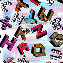 Stylish Fabric 44 in 100% Cotton Quilting Fabric, Conversational Pixel Letters Pattern, 1 Yard