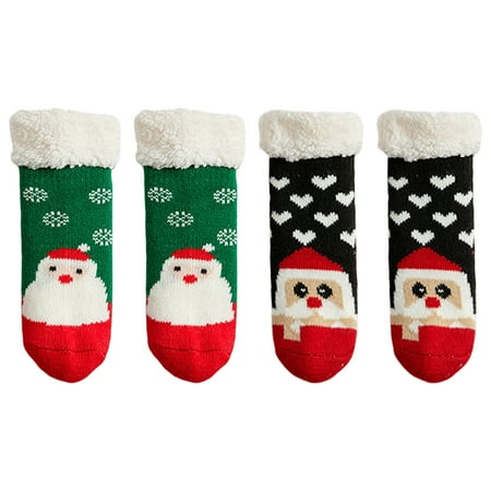 

HEMOTON 2 Pairs Christmas Themed Kids Warm Non-slip Flooring Socks Thickened Floor Sock