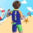 thumbnail image 4 of Rggeeun Boys Child Swimsuit Set 2Pc Cute Dinosaur & Cartoon Truck Pattern Short Sleeve Crew Neck Top & Elastic Waist Wide Leg Swim Trunks for Summer Pool Training Cozy Swimwear,Green,5-6 Years, 4 of 5