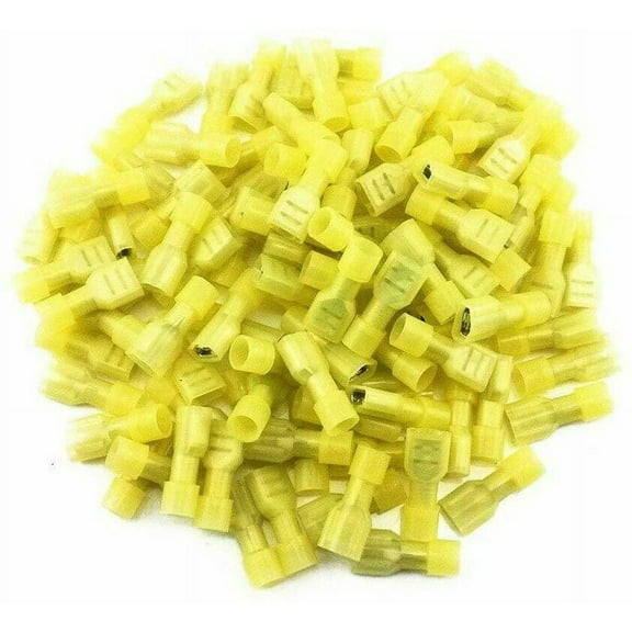 100pcs Yellow 12/10-Gauge Economy Nylon Female Fully-Insulated Quick Disconnects