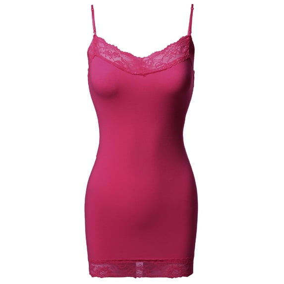 FashionOutfit Women's Solid Soft Stretch Spaghetti Strap Lace Trim Tank Top
