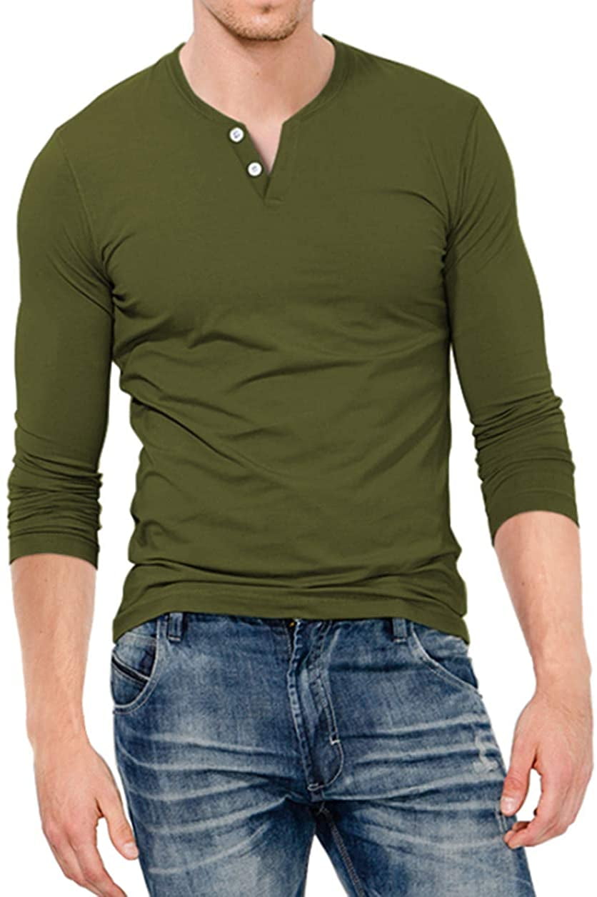 KUYIGO Mens Slim Fit Longt & Short Sleeve Beefy Fashion Casual Henley T Shirts of Cotton Shirts