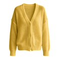 thumbnail image 4 of Women's Solid Color Deep V Neck Open Front Button Down Oversized Short Knit Cardigan Sweater Jacket, Soft Skin-Friendly Warm Cozy 2026 Trendy Outerwear for Fall Winter Casual Lounge Street Yellow, 4 of 4