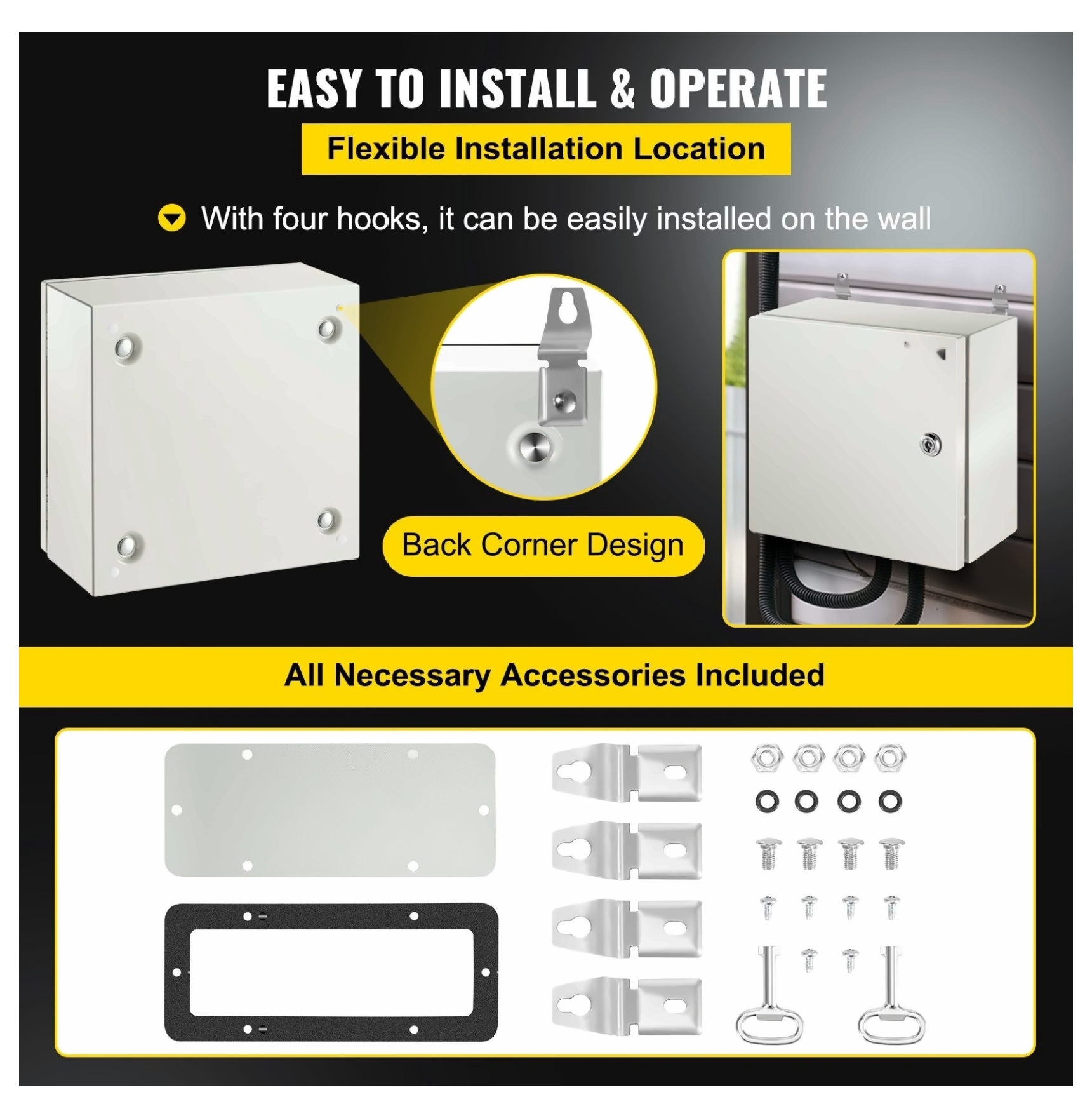 NEMA Steel Enclosure 12x12x6", NEMA 4X Electrical Box, IP66 Waterproof Outdoor Junction Box with Mounting Plate - Steel Electrical Enclosure