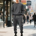 thumbnail image 5 of Track Suits for Men Set Casual Pullover Sweatshirt and Cargo Pants with Drawstring Waist Workout Sportswear Outfits, L, 5 of 8