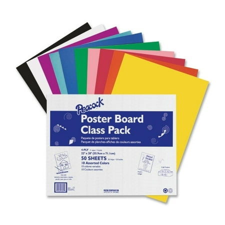 Pacon Corporation Posterboard, 4-Ply, 22''x28'', 5 ea 10 Colors, 50 Sheets, Assorted