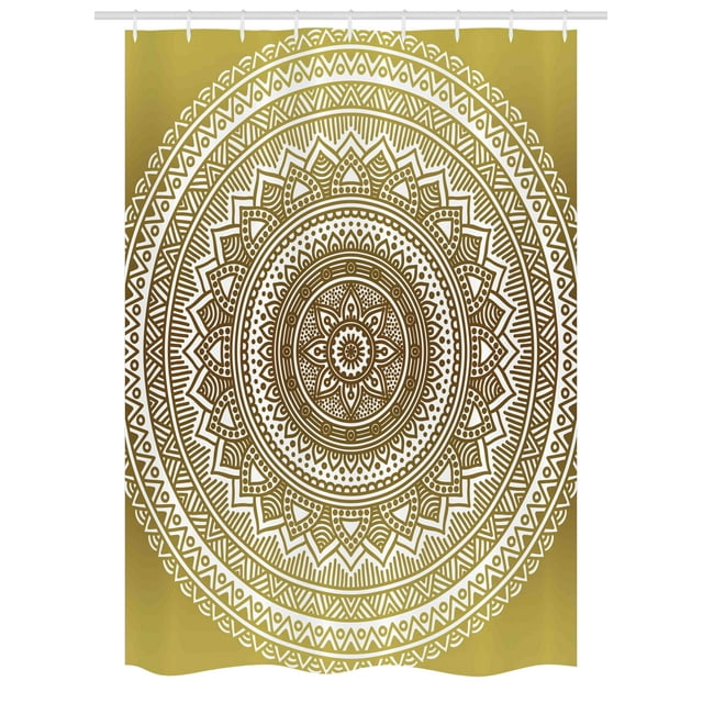 Gold Stall Shower Curtain, Ombre Mandala Flower Pattern Golden Queen Inspired Ethnic Prints Hippie Design, Fabric Bathroom Set with Hooks, 54W X 78L Inches, Gold and White, by Ambesonne