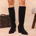 thumbnail image 2 of hopeusnice Women Knee High Stretch Boots With Pointed Toe Chunky Heel Suede Upper Pull On Design For Fashion And Evening Occasions Black 36, 2 of 9