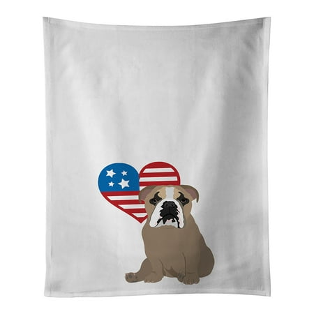

English Bulldog Lilac Tricolor Patriotic White Kitchen Towel Set of 2 19 in x 28 in