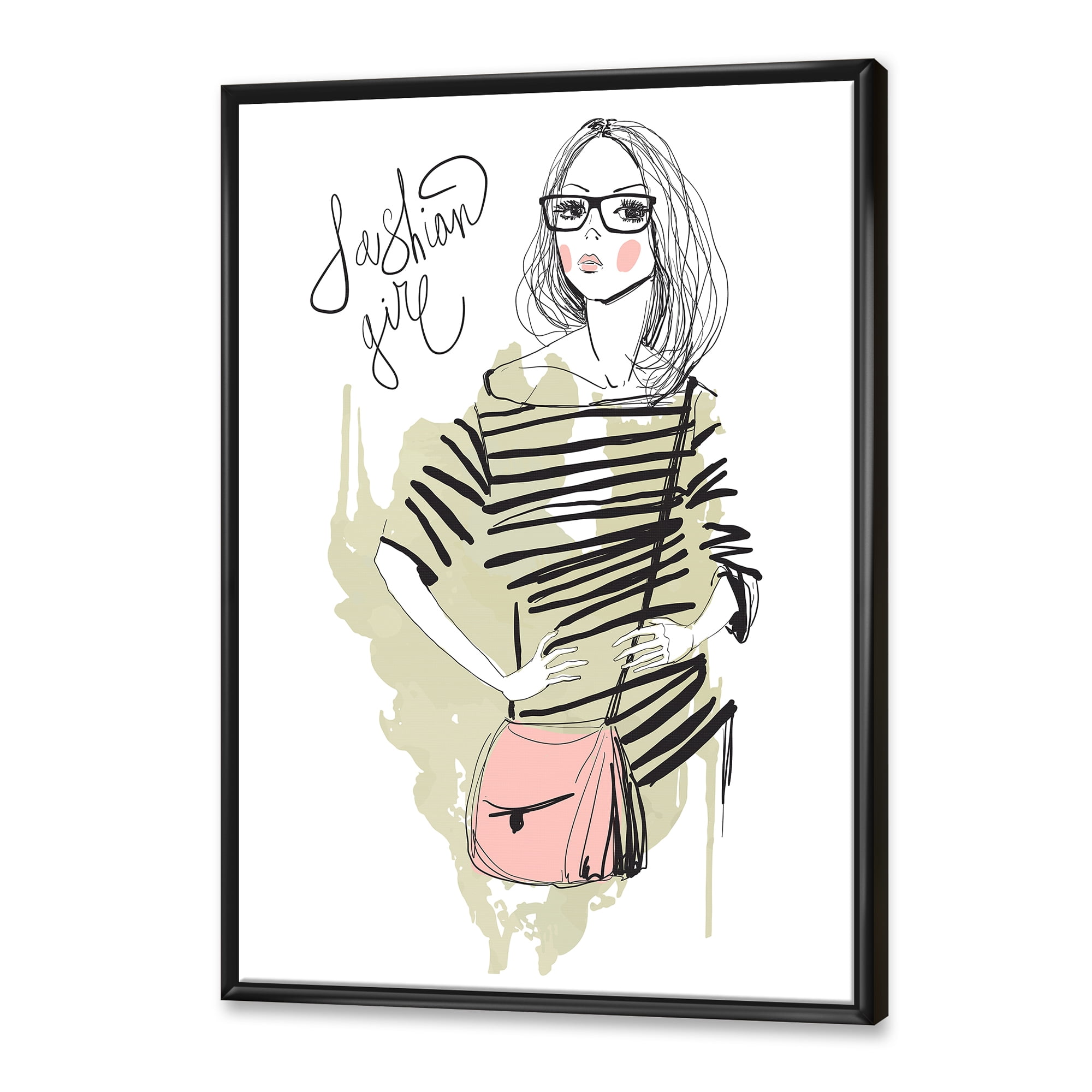 Designart 'Trendy Fashion Woman' Shabby Chic Framed Canvas Wall Art Print