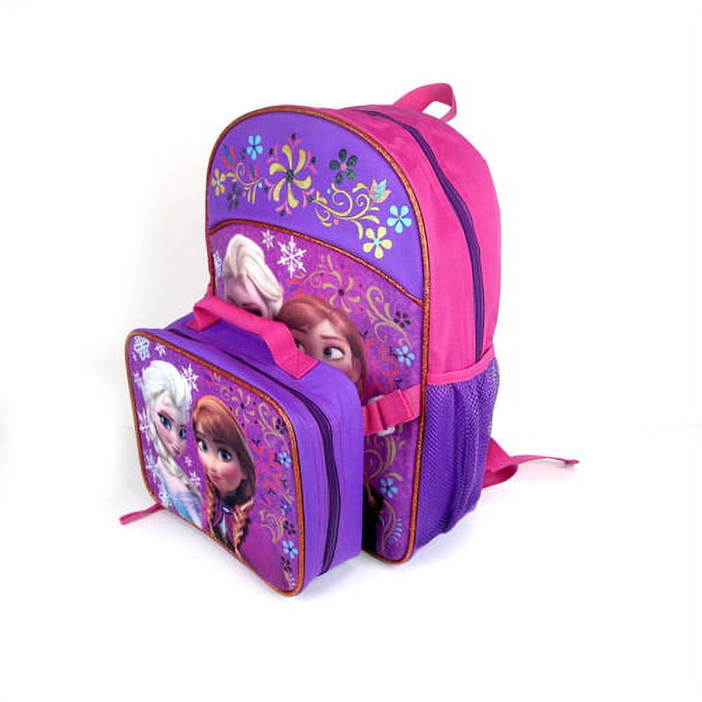 Disney Frozen Anna And Elsa Backpack With Lunch Box for Girls Kids ~ 4 Pc  Bundle With Deluxe 16 Inch Frozen School Bag, Lunch, Stickers, and More