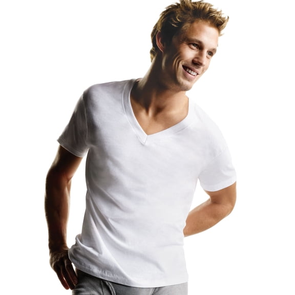 Mens 5 Pack Classics White V-Neck Tee 043935552589